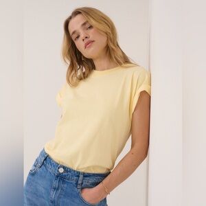 A NEW DAY Pale Yellow Short Cap-Sleeve Basic Tshirt Oversized XL 80s retro